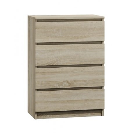 Komoda dębowa sonoma wysoka, cztery szuflady, prosta bryła.