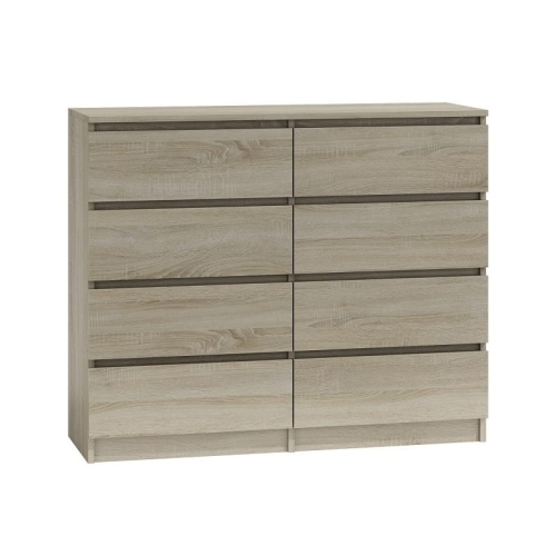 Komoda sonoma nowoczesna szeroka z ośmioma szufladami.
