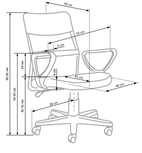 Fotel do Biurka Szary TIMMY wymiary