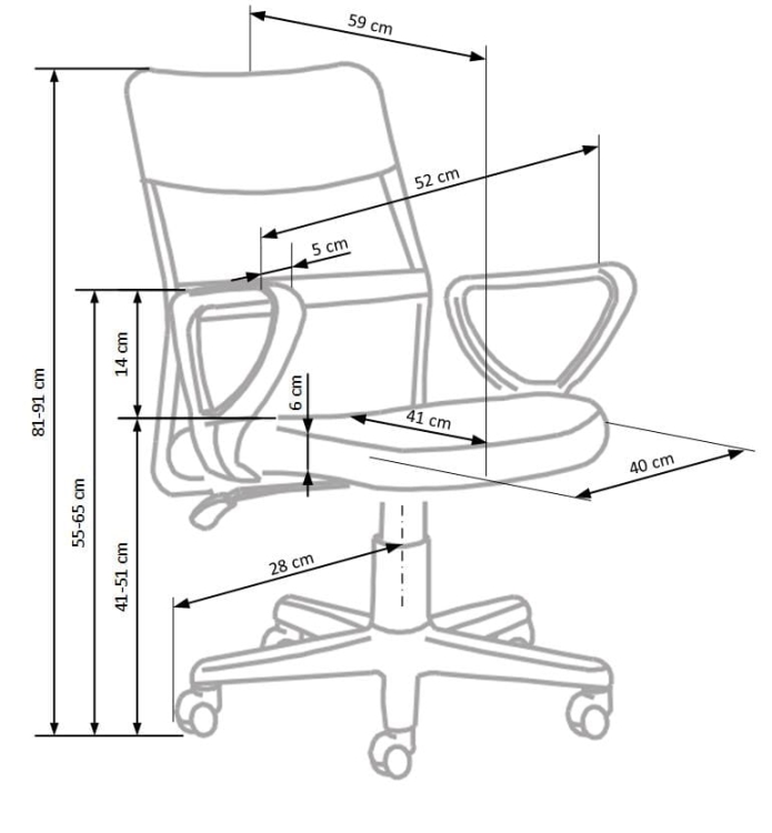 Fotel do Biurka Różowy TIMMY wymiary