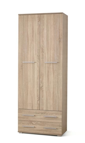 Regał dąb sonoma zamykany z półkami i szufladami do przechowywania.