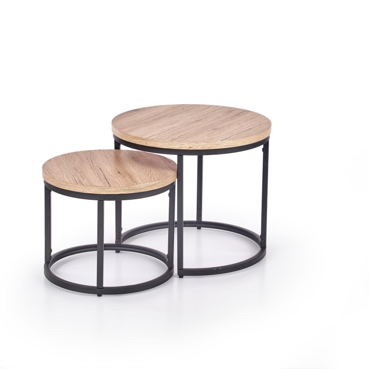 Zestaw stolików kawowych dąb san remo podwójny okrągły.