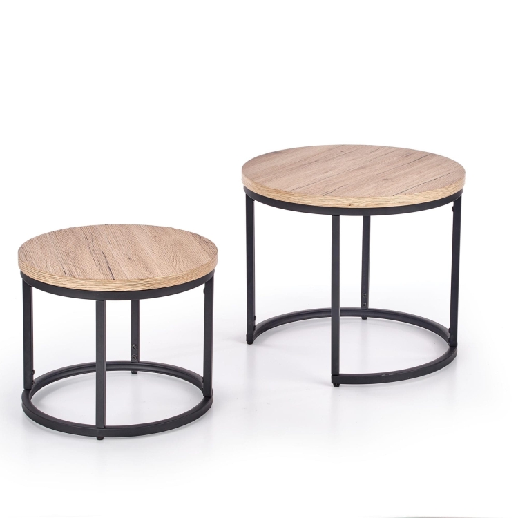 Stoliki kawowe 2w1 dąb san remo na czarnej podstawie.