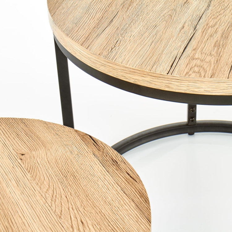 Nowoczesny zestaw stolików kawowych okrągłych loft.