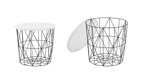 Stolik kawowy nowoczesny z koszem i praktyczną przestrzenią na dodatki.