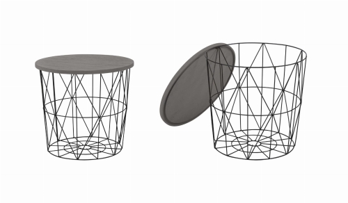 Stolik kawowy koszyk z metalową konstrukcją i zdejmowanym blatem w kolorze szarym.