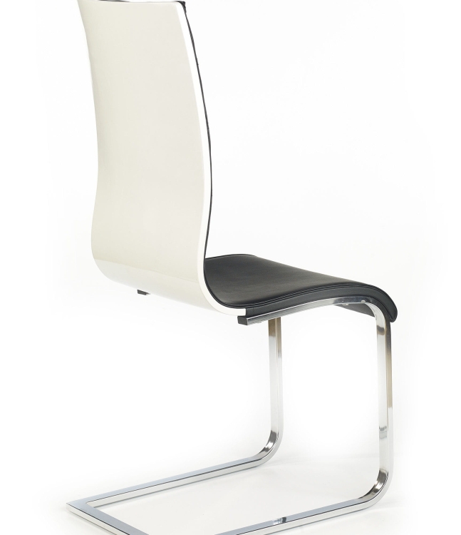 Krzesło tapicerowane czarne na płozie, eco skóra, kontrastowy tył, nowoczesne.