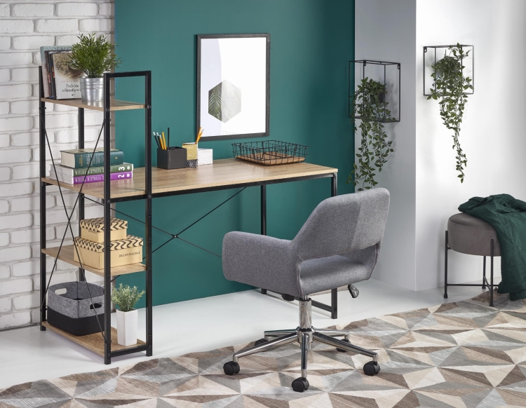 Biurko dąb sonoma z metalowym regałem w stylu loftowym do biura.