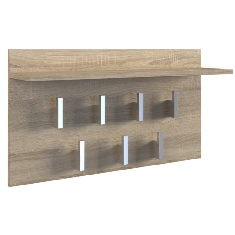 Wieszak do przedpokoju dąb sonoma POLA 70 cm z półką i haczykami na ubrania jako praktyczny panel ścienny do przedpokoju.