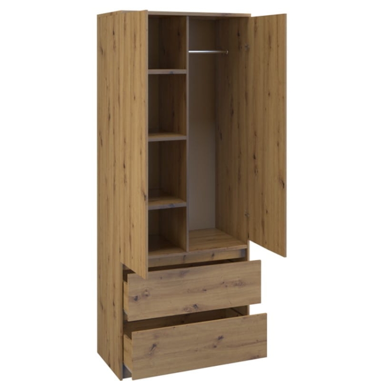 Szafa nowoczesna dąb artisan z funkcją push click i szufladami.