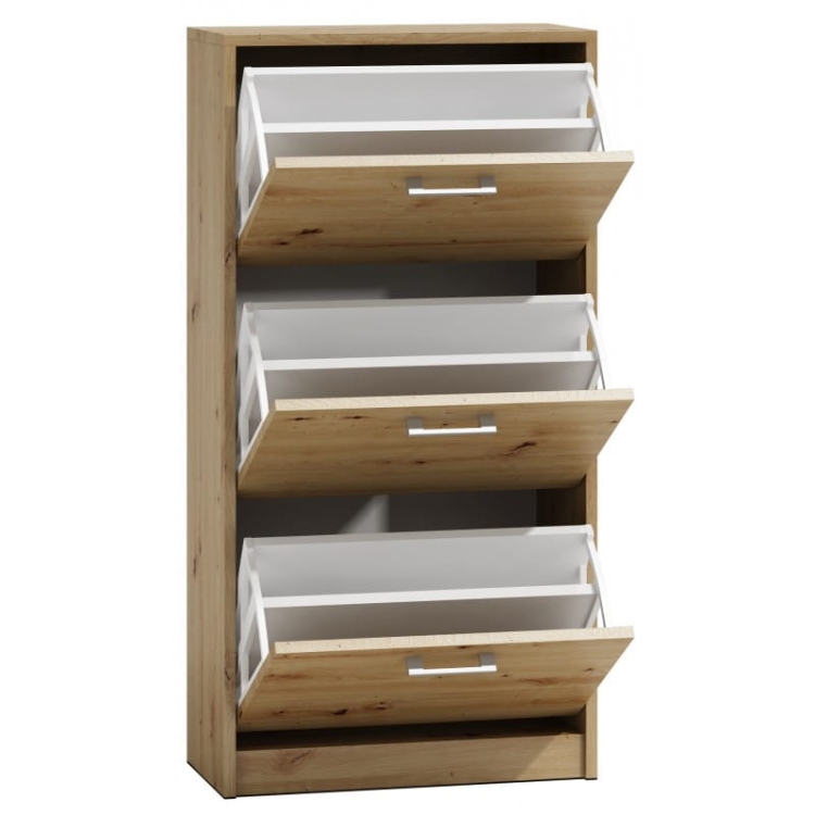 Szafka na buty dąb artisan w stylu loftowym z uchylnymi frontami.