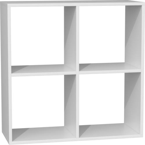 Biały regał komorowy z półkami na segregatory i książki.