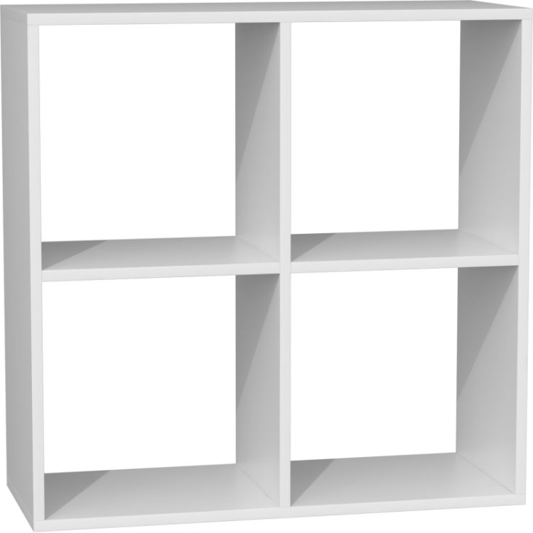 Biały regał komorowy z półkami na segregatory i książki.