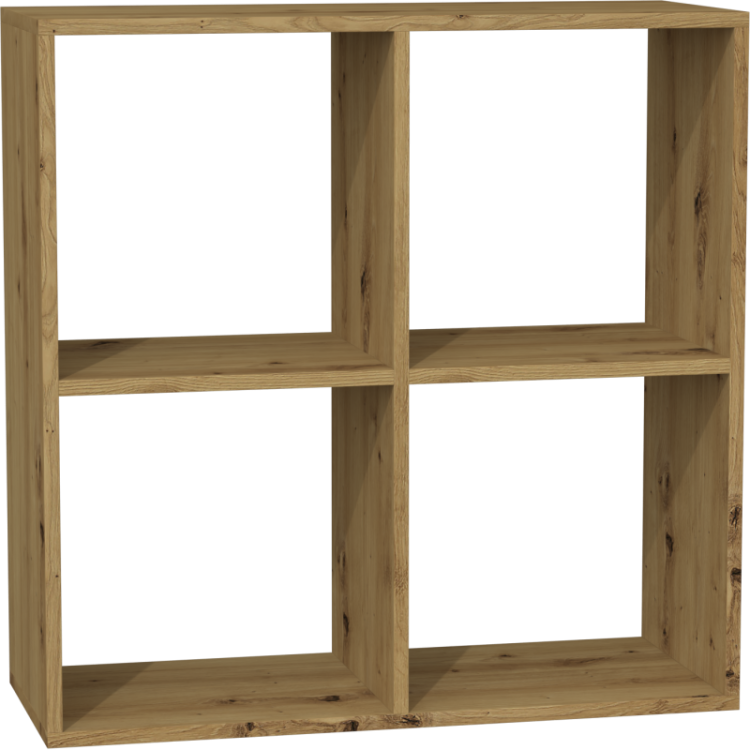 Regał dąb artisan z geometrycznymi komorami do przechowywania książek.