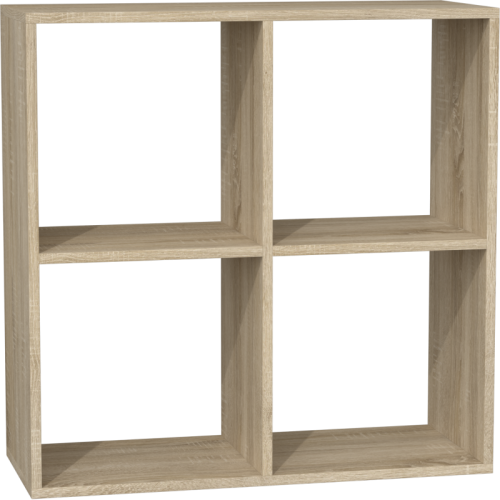 Regał dąb sonoma z czterema komorami na książki i segregatory.