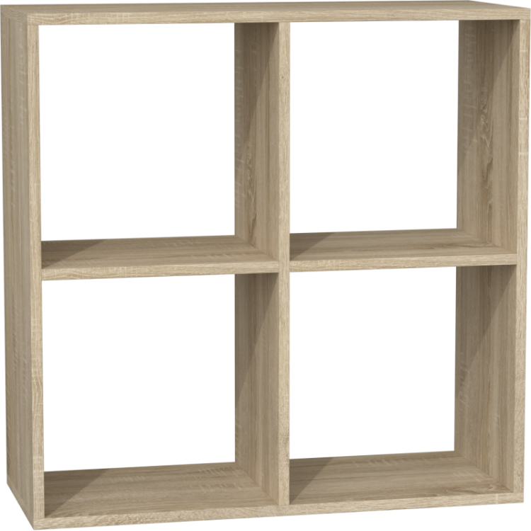 Regał dąb sonoma z czterema komorami na książki i segregatory.