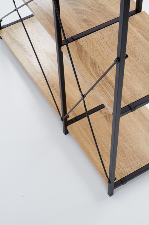 Regał metalowy czarny industrialny z półkami drewnianymi nowoczesny.