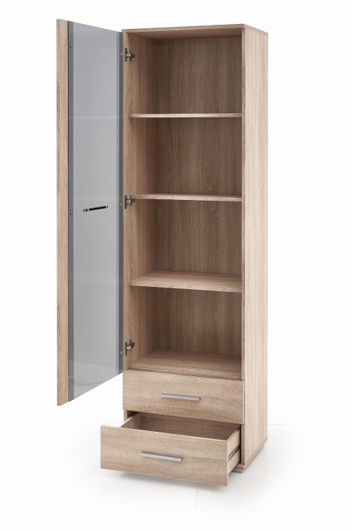 Witryna do salonu dąb sonoma przeszklona z funkcją przechowywania.