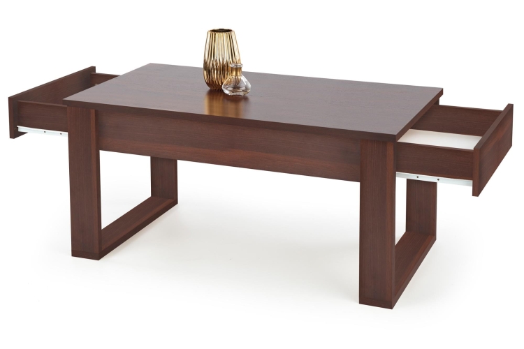 Stolik kawowy orzech ciemny z szufladami do salonu.