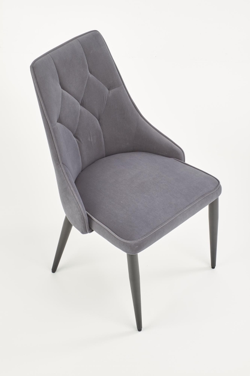Krzesło do jadalni K365 w kolorze szarym z metalowymi nogami.