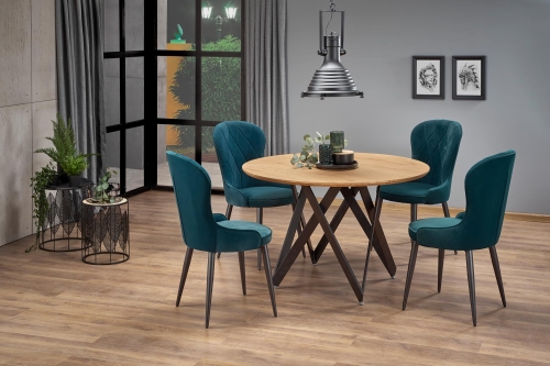 Krzesło zielone K366 welurowe z wysokim oparciem i metalowymi nogami.