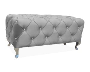 Duża pufa glamour pikowana szara 100 cm z kryształkami i srebrnymi nogami.