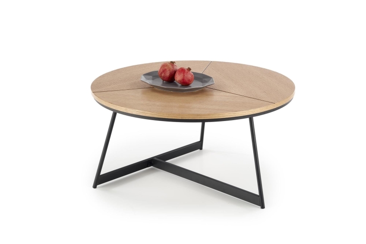 Stolik kawowy okrągły dąb naturalny nowoczesny do salonu loftowego.