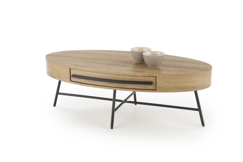 Stolik kawowy dąb złoty z szufladą do salonu nowoczesnego loftowego.