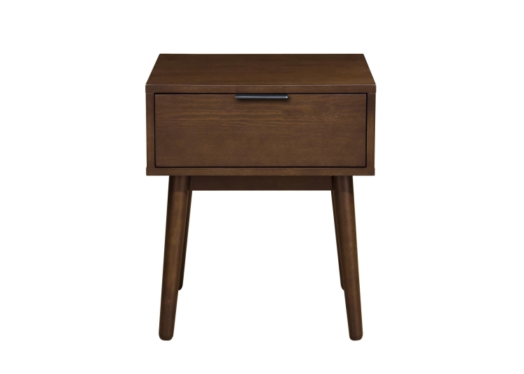 Stolik nocny orzech 40 cm z szufladą w stylu retro na drewnianych nogach.