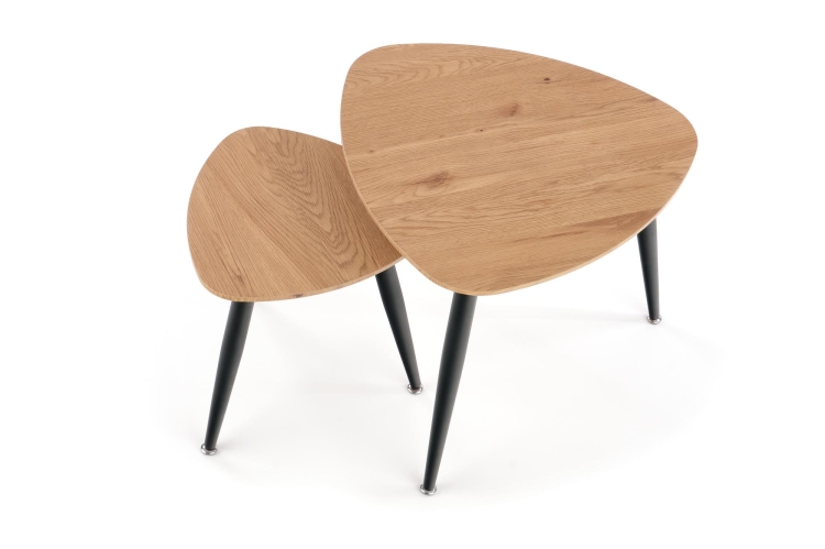 Stolik kawowy dąb złoty zestaw dwóch stolików loft do salonu nowoczesnego.