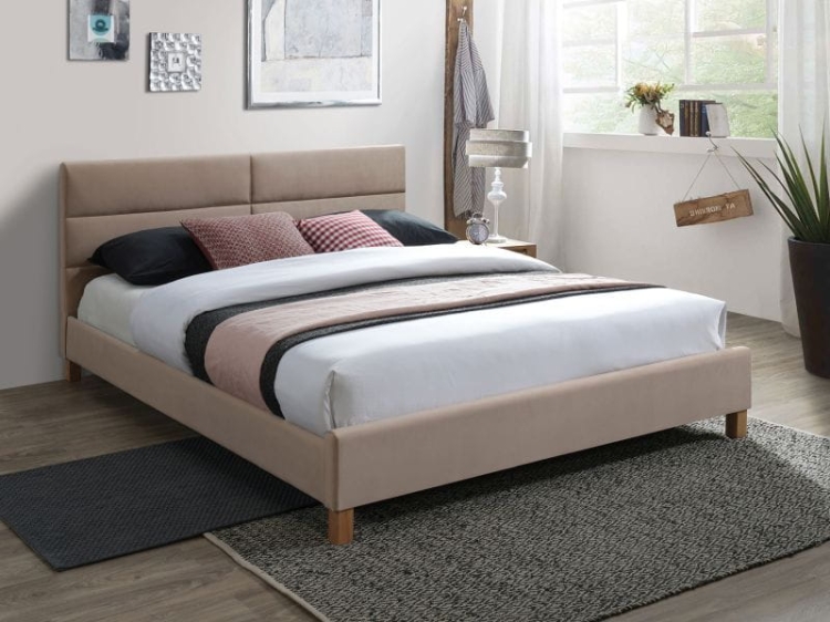 Łóżko 160x200 tapicerowane SIERRA w kolorze beżowym z miękkim zagłówkiem i stabilną konstrukcją