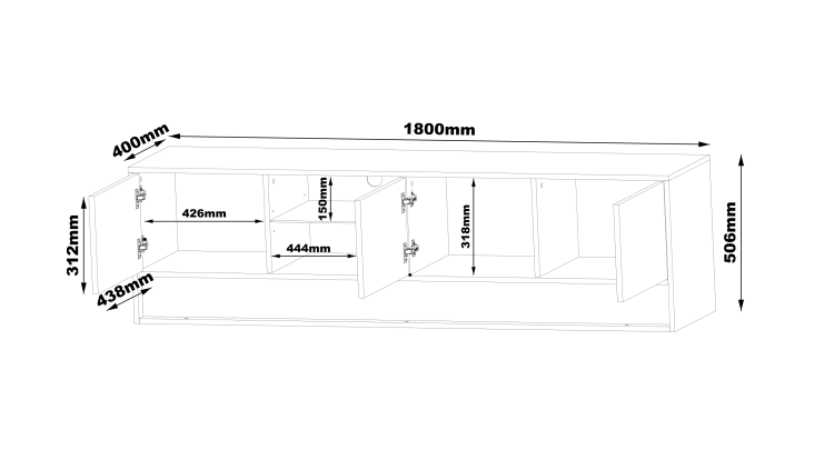 Szafka RTV Czarna Połysk - VISION - 180cm wymiary