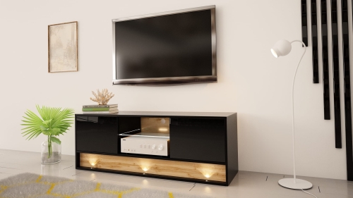 Szafka RTV czarna połysk 140 cm z oświetleniem LED.