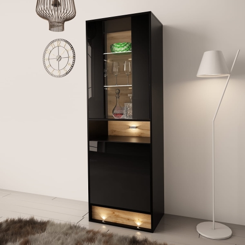 Witryna czarna szklana do salonu, nowoczesna i elegancka.