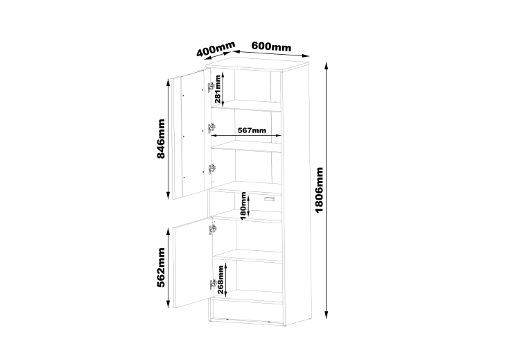 Witryna Biała Połysk - VISION - 60cm wymiary
