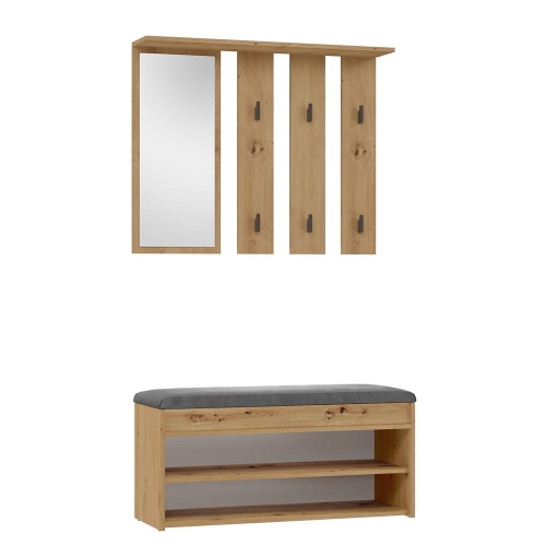 Garderoba do przedpokoju z lustrem i siedziskiem dąb artisan PALOMA II 100 cm z szafką na buty i wieszakiem jako funkcjonalny zestaw do przedpokoju.