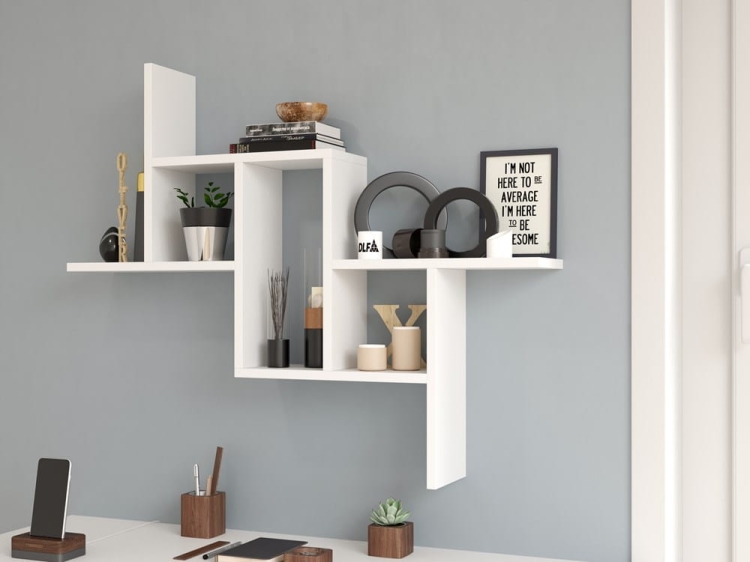 Półka na ścianę biała FLORYDA, nowoczesna geometryczna konstrukcja.