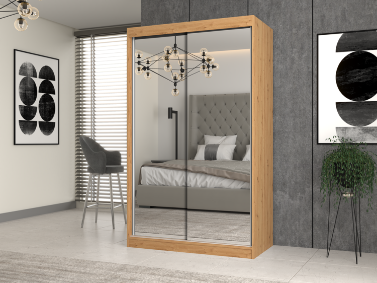 Szafa z lustrem dąb artisan do organizacji garderoby.