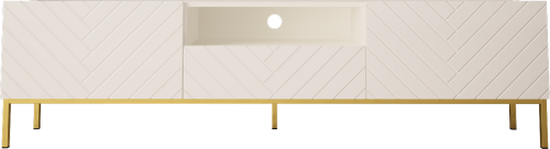 Szafka RTV biała połysk 190 cm na złotych nogach.