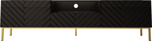 Szafka RTV czarna połysk 190 cm ze złotymi nogami.