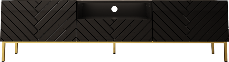 Szafka RTV czarna połysk 190 cm ze złotymi nogami.