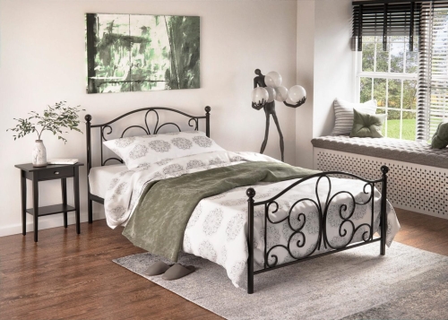 Łóżko 90x200 PANAMA metalowe czarne z lekką konstrukcją i wygodnym zagłówkiem do pokoju młodzieżowego lub gościnnego