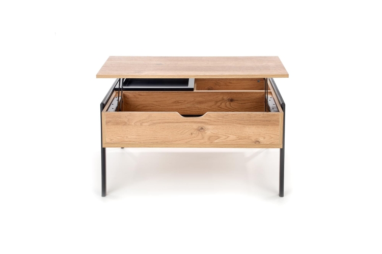 Stolik kawowy ze schowkiem i regulowaną wysokością blat dębowy loft.