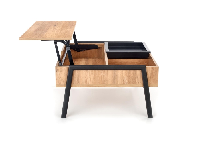 Stolik pomocniczy do salonu z regulowaną wysokością i ukrytym schowkiem.