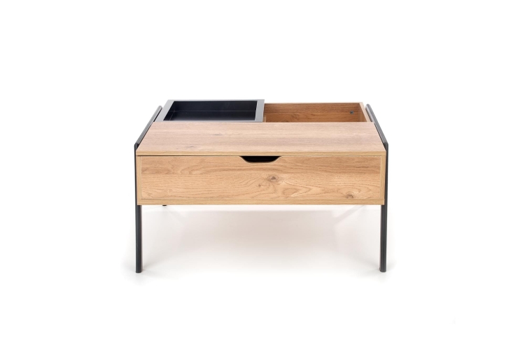 Stolik do salonu dębowy z regulowaną wysokością i ukrytym schowkiem.