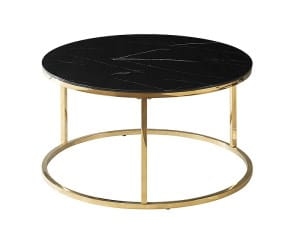 Stolik kawowy marmur czarny ze złotą podstawą to stylowy mebel z hartowanego szkła który podkreśla luksusowy charakter wnętrza.
