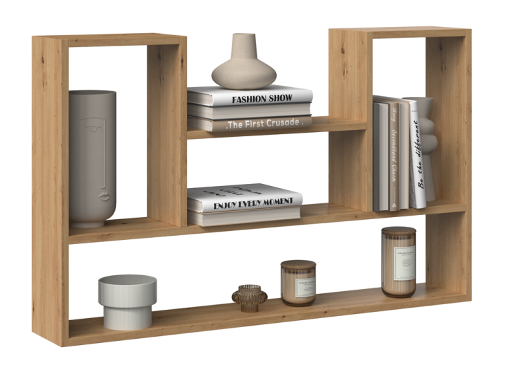 Nowoczesna półka na książki wisząca, styl minimalistyczny.