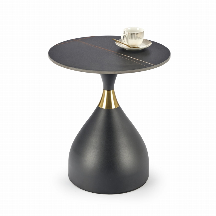 Nowoczesny stolik kawowy czarny marmur 50 cm, designerski stolik kawowy z metalową podstawą w stylu premium