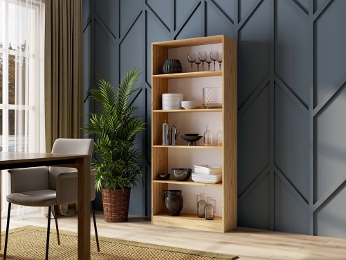 Regał drewniany artisan do salonu na książki i dodatki