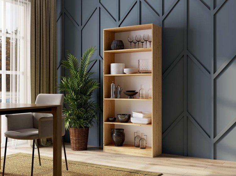 Regał drewniany artisan do salonu na książki i dodatki